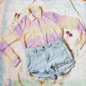 Forever 21 Pastel sunset sheer longsleeve blouse